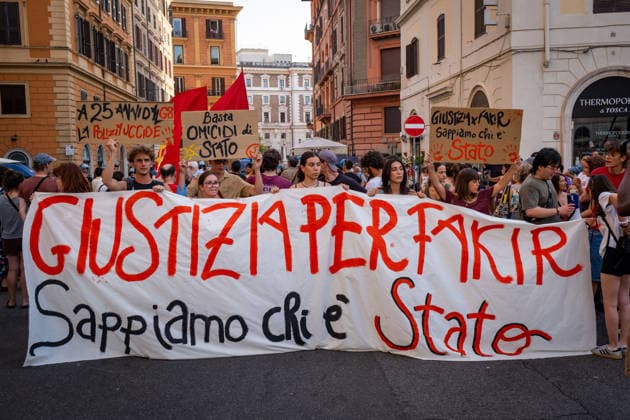 July 20, 2026, Rome, Rm, Italy: Hundreds gathered in front of the Interior Ministry to protest the death of Abderrahim Fakir during his arrest by two police officers. Justice for Fakir, we know who did it reads the banner. Rome Italy  - ZUMAg256 20260720_znp_g256_013 Copyright: xMarcoxDixGianvitox