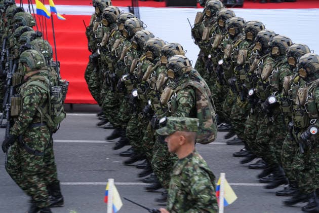 Colombia s Independence Day Parade in Bogota BOGOTA, COLOMBIA - JULY 20: A view of the Independence Day military parade as Colombian President Gustavo Petro attends it in Bogota, Colombia, on July 20, 2026. Petro said the ceremony would mark his final public appearance before leaving office. During the event, a crowd breached the first security perimeter and surged toward the main stage, while a group of demonstrators surrounded and verbally harassed members of the press. Several people climbed onto the platform designated for journalists, prompting reporters from multiple media outlets to report insufficient crowd-control measures and to leave the area under escort by the Colombian National Police. Juancho Torres Anadolu Bogota Colombia.  Copyright: x2026xAnadoluxJuanchoxTorresx