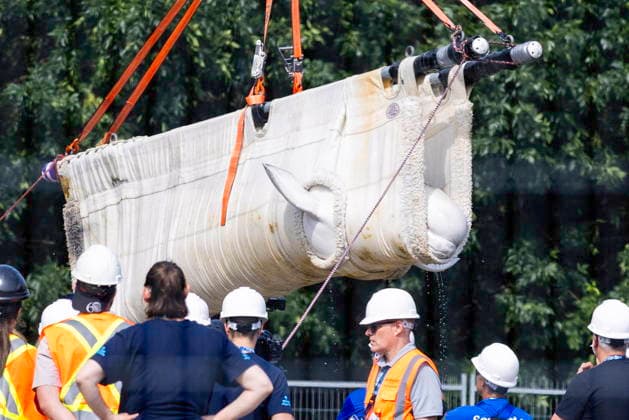 July 20, 2026, Niagara Falls, On, Canada: Beluga whale Sierra is transported by a group of experts from Marineland and several U.S. aquariums onto a truck at Marineland in Niagara Falls, Ont., on Monday, July 20, 2026. Niagara Falls Canada  - ZUMAc35_ 20260720_zaf_c35_037 Copyright: xCarlosxOsoriox