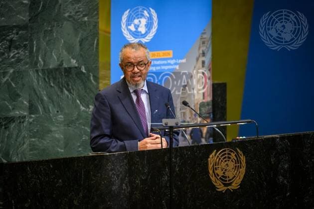 (260721) -- UNITED NATIONS, July 21, 2026 -- Tedros Adhanom Ghebreyesus, director-general of the World Health Organization, addresses the General Assembly high-level meeting on improving global road safety at the UN headquarters in New York, July 20, 2026. The UN General Assembly adopted a draft resolution on Monday reaffirming the global target of reducing road traffic deaths and injuries by at least 50 percent by 2030 and committing to take the necessary measures to achieve the goals. (Loey Felipe UN Photo Handout via Xinhua) UN-GENERAL ASSEMBLY-ROAD SAFETY-DRAFT RESOLUTION-ADOPTION PanxYunzhao 