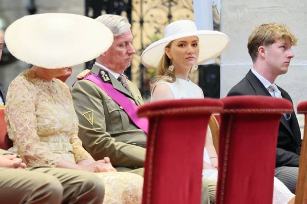 Queen Mathilde of Belgium, King Philippe - Filip of Belgium, Crown Princess Elisabeth and Prince Emmanuel pictured at the Te Deum mass, on the occasion of the Belgian National Day, at the Saint Michael and Saint Gudula Cathedral (Cathedrale des Saints Michel et Gudule Sint-Michiels- en Sint-Goedele kathedraal) in Brussels, Tuesday 21 July 2026.  BENOITxDOPPAGNE 181628610