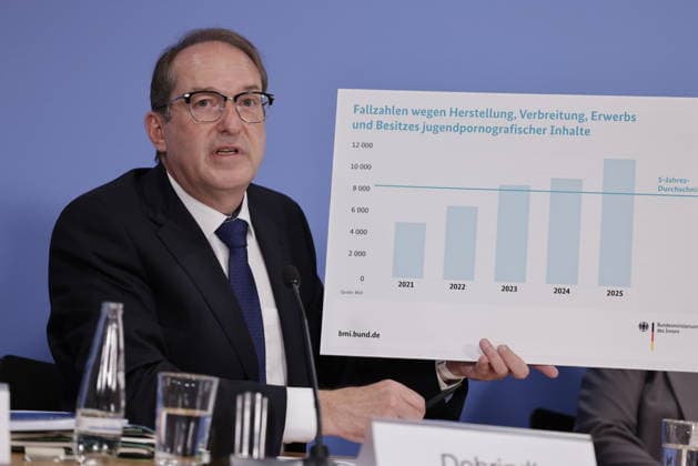 Bundesminister des Innern Alexander Dobrindt, Deutschland, Berlin, Bundespressekonferenz, Thema: Bundeslagebild Sexualdelikte zum Nachteil von Kindern und Jugendlichen 2025 *** Federal Minister of the Interior Alexander Dobrindt, Germany, Berlin, Federal Press Conference, Topic: National Overview of Sexual Offenses Against Children and Adolescents in 2025