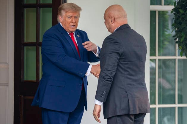 President Donald Trump greets the President of Lebanon Joseph Aoun outside the West Wing of the White House in Washington, DC on Tuesday, July 21, 2026.  WAP20260721304 BONNIExCASH