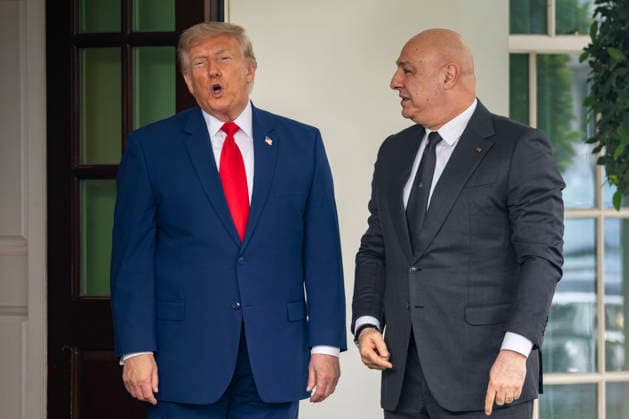 President Donald Trump greets the President of Lebanon Joseph Aoun outside the West Wing of the White House in Washington, DC on Tuesday, July 21, 2026.  WAP20260721307 BONNIExCASH