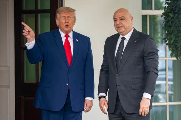 President Donald Trump greets the President of Lebanon Joseph Aoun outside the West Wing of the White House in Washington, DC on Tuesday, July 21, 2026.  WAP20260721308 BONNIExCASH