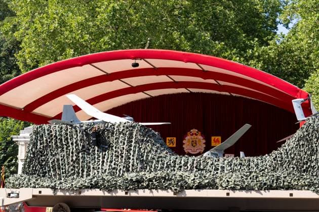 drones pictured during the military and civilian parade on the Belgian National Day, in Brussels, Tuesday 21 July 2026. This parade pays tribute to our Belgium s security and emergency services, such as the army, police, fire brigade or civil protection. MARIUS BURGELMAN  MariusxBurgelman 181680380