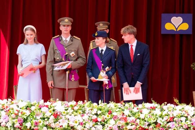 Crown Princess Elisabeth, Princess Eleonore, Prince Gabriel and Prince Emmanuel pictured during the military and civilian parade on the Belgian National Day, in Brussels, Tuesday 21 July 2026. This parade pays tribute to our Belgium s security and emergency services, such as the army, police, fire brigade or civil protection. MARIUS BURGELMAN  MariusxBurgelman 181689861