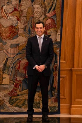Juan Manuel Moreno Bonilla arrives at Zarzuela Palace for his audience with King Felipe VI. July 21, 2026. (202607211690)