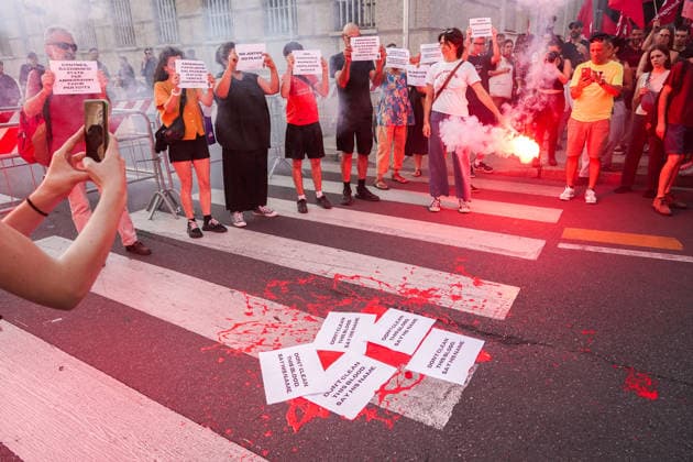 IPA86874706 - MILAN, July 21, 2026 - Protest at the Prefecture demanding truth and justice for Fakir Abderrahim, the man of Moroccan origin killed during a police stop on Sunday, July 19, in Bologna.  Copyright: xEmanuelexRobertoxDexCarlix xx 86874706