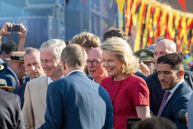 King Philippe - Filip of Belgium and Queen Mathilde of Belgium arrive for the Everyone to the Table initiative by Resto National at Vossenplein - Place du Jeu de Balle, as part of the National Holiday, on Tuesday 21 July 2026 in Brussels.  JONASxROOSENS 181694903