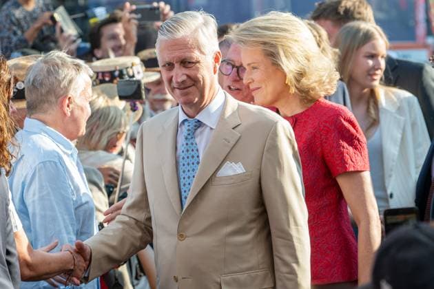 King Philippe - Filip of Belgium and Queen Mathilde of Belgium arrive for the Everyone to the Table initiative by Resto National at Vossenplein - Place du Jeu de Balle, as part of the National Holiday, on Tuesday 21 July 2026 in Brussels.  JONASxROOSENS 181694908