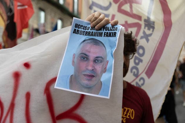 Demonstration in Naples to demand justice and truth after the death of Abderrahim Fakir NAPLES, ITALY - JULY 21: People gather during a demonstration to demand justice and truth for Abderrahim Fakir who died in circumstances yet to be clarified on Naples, Italy on July 21, 2026. Abderrahim Fakir, a 42-year-old man of Moroccan origin, died after being stopped and then pinned to the ground by two police officers on July 19, 2026 in Bologna. In a video, he can be heard screaming, Help, enough! . Iso Ekle Anadolu Naples Italy. Editorial use only. Please get in touch for any other usage.  Copyright: x2026xAnadoluxIsoxEklex