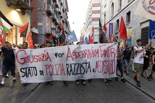 Demonstration in Naples to demand justice and truth after the death of Abderrahim Fakir NAPLES, ITALY - JULY 21: People gather during a demonstration to demand justice and truth for Abderrahim Fakir who died in circumstances yet to be clarified on Naples, Italy on July 21, 2026. Abderrahim Fakir, a 42-year-old man of Moroccan origin, died after being stopped and then pinned to the ground by two police officers on July 19, 2026 in Bologna. In a video, he can be heard screaming, Help, enough! . Iso Ekle Anadolu Naples Italy. Editorial use only. Please get in touch for any other usage.  Copyright: x2026xAnadoluxIsoxEklex