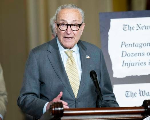 July 21, 2026, Washington, District Of Columbia, USA: Senate Minority Leader CHUCK SCHUMER (D-NY) speaking at a press conference at the U.S. Capitol in Washington, DC. Washington USA - ZUMAb161 20260721_aap_b161_011 Copyright: xMichaelxBrochsteinx