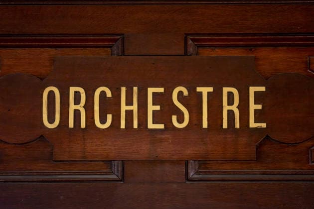 Sign reading Orchestra at the Palais Garnier, Paris Opera, France. Paris France