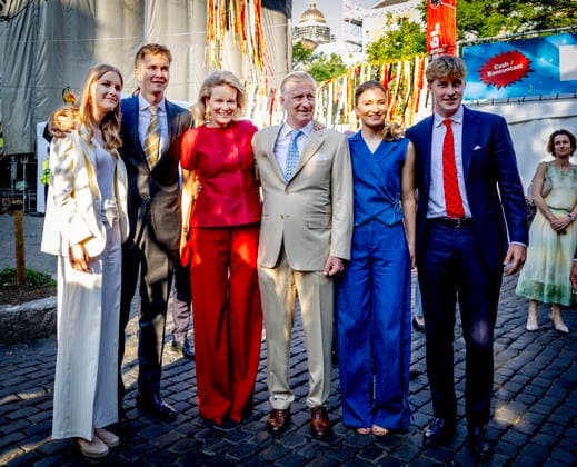 21-07-2026 Resto Princess Eleonore and Crown Princess Elisabeth and Prince Emmanuel and Prince Gabriel and Queen Mathilde and King Philippe - Filip during the Everyone to the Table initiative by Resto National at Vossenplein - Place du Jeu de Balle, as part of the National Holiday in Brussels Â  Copyright: xPPEx