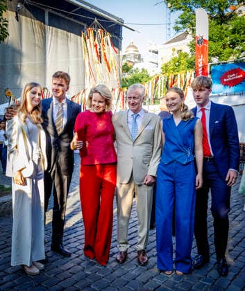 21-07-2026 Resto Princess Eleonore and Crown Princess Elisabeth and Prince Emmanuel and Prince Gabriel and Queen Mathilde and King Philippe - Filip during the Everyone to the Table initiative by Resto National at Vossenplein - Place du Jeu de Balle, as part of the National Holiday in Brussels Â  Copyright: xPPEx