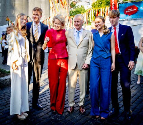 21-07-2026 Resto Princess Eleonore and Crown Princess Elisabeth and Prince Emmanuel and Prince Gabriel and Queen Mathilde and King Philippe - Filip during the Everyone to the Table initiative by Resto National at Vossenplein - Place du Jeu de Balle, as part of the National Holiday in Brussels Â  Copyright: xPPEx