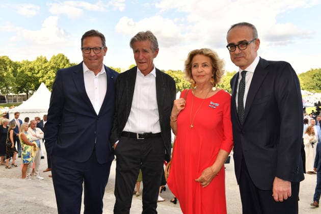 Robert Pölzer mit Michaela May mit Ehemann Bernd Schadewald und Fausto Panebianco (Konsul General of Italy) Sommerempfang des Bayerischen Landtags 2026 Neuen Schloss Schleißheim München 21. Juli 2026 *** Robert Pölzer with Michaela May, her husband Bernd Schadewald, and Fausto Panebianco, Consul General of Italy; Summer Reception of the Bavarian State Parliament 2026, New Palace of Schleißheim, Munich, July 21, 2026