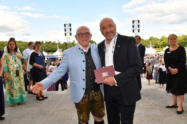 Christian Neureuther mit Begleitung Sommerempfang des Bayerischen Landtags 2026 Neuen Schloss Schleißheim München 21. Juli 2026 *** Christian Neureuther and his companion at the 2026 Summer Reception of the Bavarian State Parliament, New Schleißheim Palace, Munich, July 21, 2026