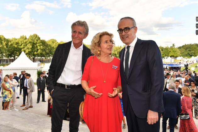 Michaela May mit Ehemann Bernd Schadewald und Fausto Panebianco (Konsul General of Italy) Sommerempfang des Bayerischen Landtags 2026 Neuen Schloss Schleißheim München 21. Juli 2026 *** Michaela May with her husband Bernd Schadewald and Fausto Panebianco, Consul General of Italy, at the Bavarian State Parliament’s 2026 Summer Reception at the New Palace in Schleißheim, Munich, July 21, 2026