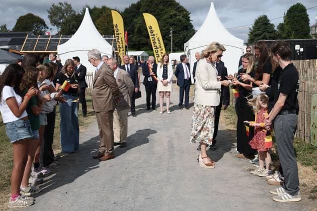 King Philippe - Filip of Belgium and Queen Mathilde of Belgium pictured during a royal visit at the 90th edition of the Libramont Agricultural fair (24-27 07), on Wednesday 22 July 2026, in Libramont.  BRUNOxFAHY 181726963