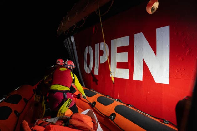 NGO vessel Open Arms rescues Somali migrants in the Central Mediterranean CENTRAL MEDITERRANEAN - JULY 22: A small rubber boat carrying six Somali migrants, including two unaccompanied minors, is rescued by the NGO vessel Open Arms in the Central Mediterranean on July 22, 2026. After departing from Libya, the migrants were rescued around 4:00 a.m. local time, and the vessel remained in the Maltese Search and Rescue region awaiting the assignment of a Place of Safety by authorities. Joan Galvez Anadolu At sea At sea. Editorial use only. Please get in touch for any other usage.  Copyright: x2026xAnadoluxJoanxGalvezx