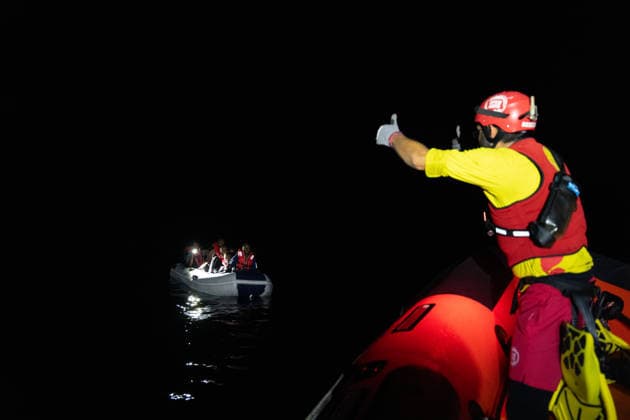 NGO vessel Open Arms rescues Somali migrants in the Central Mediterranean CENTRAL MEDITERRANEAN - JULY 22: A small rubber boat carrying six Somali migrants, including two unaccompanied minors, is rescued by the NGO vessel Open Arms in the Central Mediterranean on July 22, 2026. After departing from Libya, the migrants were rescued around 4:00 a.m. local time, and the vessel remained in the Maltese Search and Rescue region awaiting the assignment of a Place of Safety by authorities. Joan Galvez Anadolu At sea At sea. Editorial use only. Please get in touch for any other usage.  Copyright: x2026xAnadoluxJoanxGalvezx