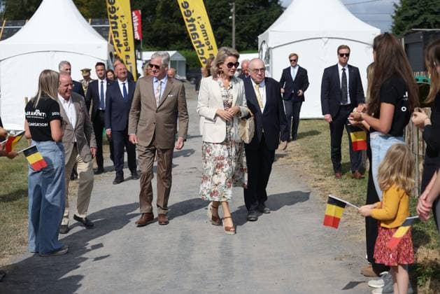 King Philippe - Filip of Belgium and Queen Mathilde of Belgium pictured during a royal visit at the 90th edition of the Libramont Agricultural fair (24-27 07), on Wednesday 22 July 2026, in Libramont.  BRUNOxFAHY 181735904