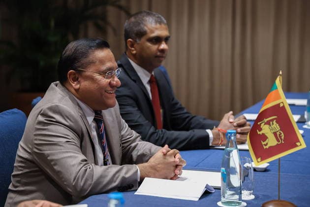 PHILIPPINES, MANILA - JULY 22, 2026: Sri Lanka s Minister of Foreign Affairs Vijitha Herath (L) during a meeting with Russia s Minister of Foreign Affairs Lavrov (not pictured) on the sidelines of ASEAN-led events. Video grab. Best quality available. Russian Foreign Ministry TASS  95321722