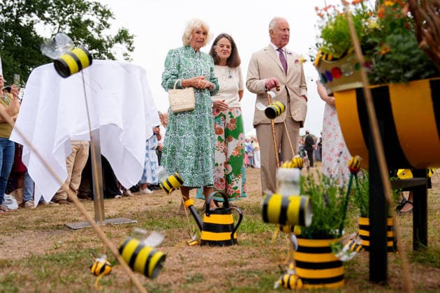 Royal visit to RHS Sandringham Flower Show, 22 July 2026 King Charles III, Patron of the Royal Horticultural Society (RHS), and Queen Camilla view the Queen Bee garden, designed by Ingoldisthorpe Church of England Primary School, during a visit to the RHS Sandringham Flower Show, which is being held for the first time this year on the Sandringham Estate in Norfolk. Picture date: Wednesday July 22, 2026., Credit:Aaron Chown PA ROTA - B68 Avalon UK, Sandringham  Copyright: xAaronxChownx xPAxROTAx-xB68x xAvalonx 1117885182