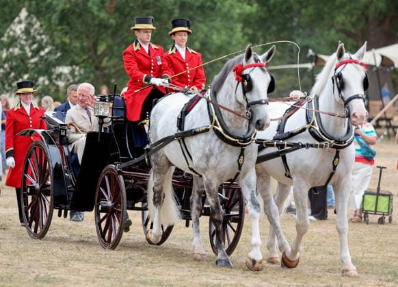 King Charles III And Queen Camilla Attend The RHS Sandringham Flower Show SANDRINGHAM, NORFOLK - JULY 22: King Charles III waves as he arrives by carriage for the first RHS Sandringham Flower Show at Royal Sandringham Estate on July 22, 2026 in Sandringham, Norfolk. The event was the first Royal Horticultural Society (RHS) show to be held at Sandringham Estate., Credit:Chris Jackson PA ROTA - B68 Avalon United Kingdom, Norfolk, Sandringham, Royal Sandringham Estate  Copyright: xChrisxJacksonx xPAxROTAx-xB68x xAvalonx 1117886509