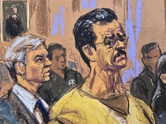 Photograph of a drawing by artist Jane Rosenberg depicting Venezuela s ousted president, Nicolás Maduro, and his defense attorney, Barry Pollack (back), during a follow-up hearing in the case involving charges of narco-terrorism and drug trafficking in New York, United States, 22 July 2026. Maduro Appears in New York with Immunity as a Key Issue and a Possible Trial in 2027 !ACHTUNG: NUR REDAKTIONELLE NUTZUNG!  Copyright: xJanexRosenbergx USA2384 20260722-55020964579_1