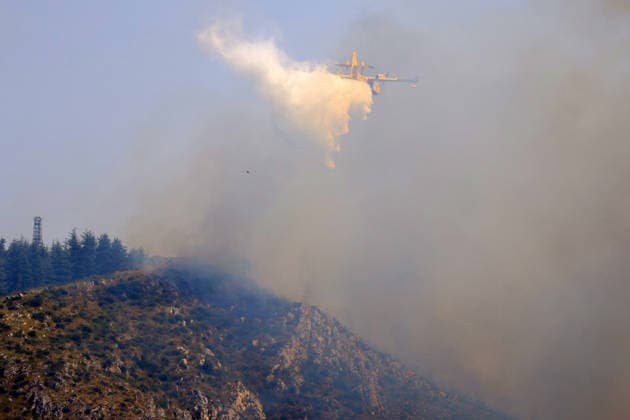 Wildfire firefighting efforts continue on Sicily island PALERMO, ITALY - JULY 22: Aircraft and helicopters battle as wildfires continue to burn in several parts of Sicily in the Casaboli forest, located in the mountainous area between the towns of Monreale and Pioppo near Palermo, Italy, on July 22, 2026. Alberto Lo Bianco Anadolu Palermo Italy. Editorial use only. Please get in touch for any other usage.  Copyright: x2026xAnadoluxAlbertoxLoxBiancox