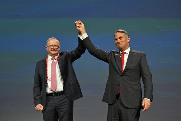 ALP NATIONAL CONFERENCE, Prime Minister Anthony Albanese and Deputy Prime Minister Richard Marles during the 50th Australian Labor Party (ALP) national convention at the Adelaide Convention Centre, in Adelaide, Thursday, July 23, 2026. ( ADELAIDE SOUTH AUSTRALIA AUSTRALIA  Copyright: xMICKxTSIKASx 20260723132782158573
