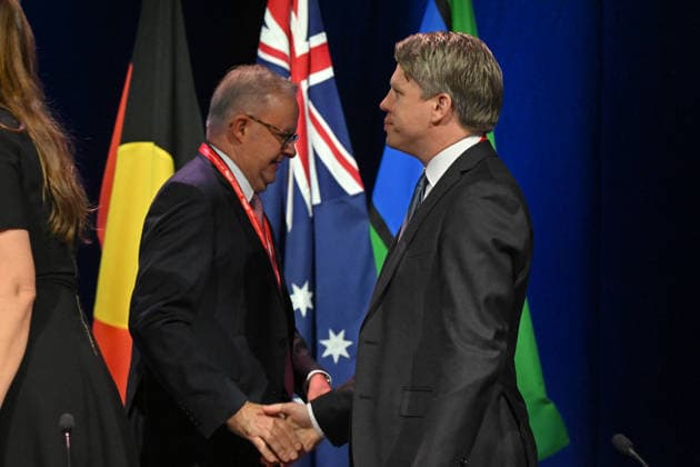 ALP NATIONAL CONFERENCE, Prime Minister Anthony Albanese and Australian Labor Party National Secretary Paul Erickson during the 50th Australian Labor Party (ALP) national convention at the Adelaide Convention Centre, in Adelaide, Thursday, July 23, 2026. ( ADELAIDE SOUTH AUSTRALIA AUSTRALIA  Copyright: xMICKxTSIKASx 20260723188481500719