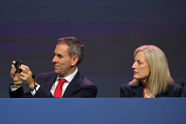 ALP NATIONAL CONFERENCE, Treasurer Jim Chalmers and Minister for Finance Katy Gallagher during the 50th Australian Labor Party (ALP) national convention at the Adelaide Convention Centre, in Adelaide, Thursday, July 23, 2026. ( ADELAIDE SOUTH AUSTRALIA AUSTRALIA  Copyright: xMICKxTSIKASx 20260723188689520974