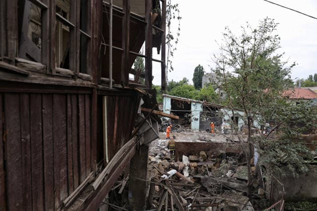 A two-storey residential building is partially destroyed by a Russian drone attack, Odesa, Ukraine, July 22, 2026. In the morning, the Russian army struck the southern port city with attack drones, killing a man and injuring two people - an 82-year-old woman and a 54-year-old man. (Photo by Nina Liashonok Ukrinform) Russian army attacks Odesa with drones, killing 1 man  Copyright: xNinaxLiashonokx