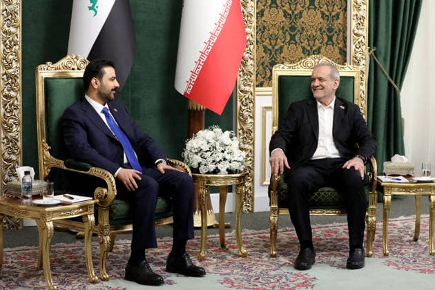 Ali al-Zaidi - Masoud Pezeshkian meeting in Tehran TEHRAN, IRAN - JULY 23: RESTRICTIONS: NO Access Israel Media Persian Language TV Stations Outside Iran Strictly No Access BBC Persian VOA Persian Manoto TV Iran International TV (----EDITORIAL USE ONLY MANDATORY CREDIT - IRANIAN PRESIDENCY HANDOUT - NO MARKETING NO ADVERTISING CAMPAIGNS - DISTRIBUTED AS A SERVICE TO CLIENTS----) Iraqi Prime Minister Ali al-Zaidi (L) meets with Iranian President Masoud Pezeshkian (R) in Tehran, Iran on July 23, 2026. Iranian Presidency Handout Anadolu Tehran Iran. Editorial use only. Please get in touch for any other usage.  Copyright: x2026xAnadoluxIranianxPresidencyx xHandoutx