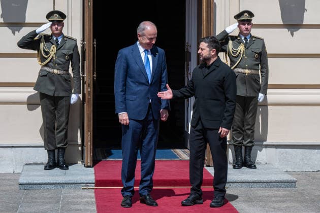 Ukrainian President Zelenskyy meets Irish Prime Minister Martin in Kyiv KYIV, UKRAINE - JULY 23: The taoiseach (Prime minister) of Ireland Micheal Martin (C-L) and the President of Ukraine Volodymyr Zelenskyy (C-R) meet before attending a joint press conference in Kyiv, Ukraine, on July 23, 2026. Danylo Antoniuk Anadolu Kyiv Ukraine. Editorial use only. Please get in touch for any other usage.  Copyright: x2026xAnadoluxDanyloxAntoniukx