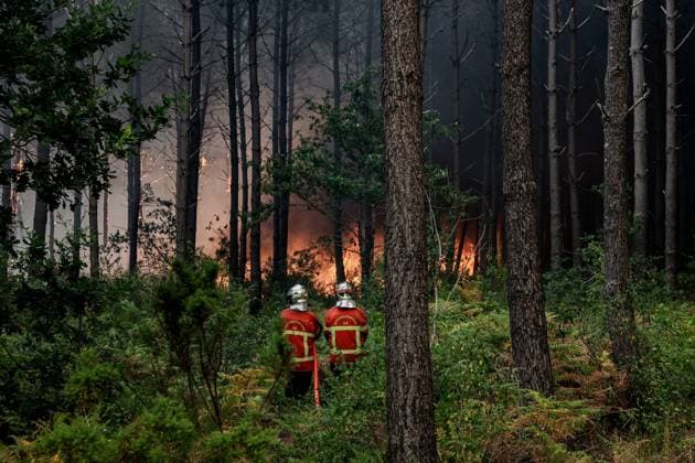 Fire in Gironde: 3,100 hectares burned between Saumos and Le Porge NEAR LEGE CAP FERRET PHOTOPQR SUD OUEST Guillaume Bonnaud GUILLAUME BONNAUD Bordeaux July 23, 2026 JULY 23, 2026 IN GIRONDE AROUND 2:30 P.M. Fire in Gironde: 3,100 hectares burned between Saumos and Le Porge NEAR LEGE CAP FERRET PH Guillaume Bonnaud Gironde, France – July 23, 2026 Firefighters battle a fast-moving wildfire in Bordeaux, Gironde, France  Copyright: xPHOTOPQR SUDxOUEST MAXPPPxGUILLAUMExBONNAUDx 20260723SDO6223 20260723SDO6223