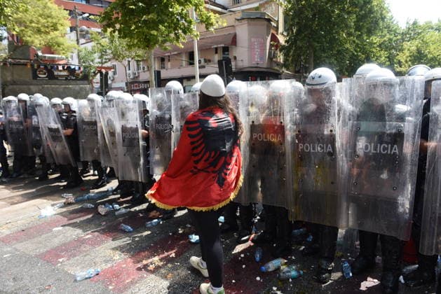July 23, 2026, Tirana, Albania: The 54th day of protests known as the Flamingo Revolution. .Thousands of people have taken to the streets to demand the resignation of Prime Minister EDIÃ¢â‚¬â ¢ RAMAÃ¢â‚¬â ¢ s government and the cancellation of a luxury project in southern Albania linked to DOÃ¢â‚¬â ¢NALD TRUMPÃ¢â‚¬â ¢ s son-in-law. Tirana Albania - ZUMAs232 20260723_zip_s232_014 Copyright: xErvinxShulkux