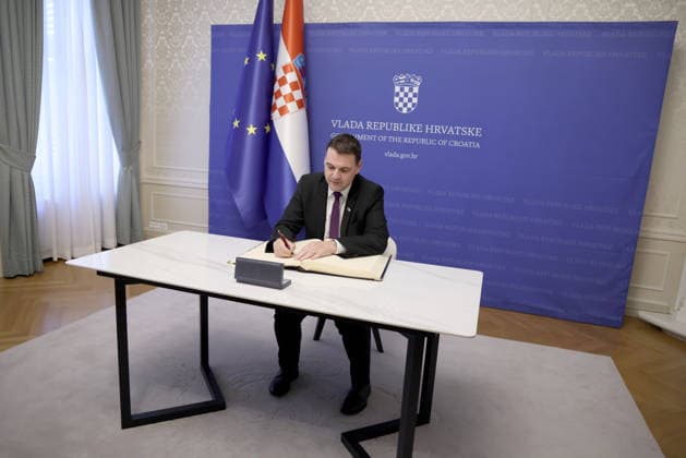 Croatian PM Plenkovic receives Czech Foreign Minister Macinka Czech Deputy Prime Minister and Foreign Minister Petr Macinka signs the guest book during his visit to the Banski Dvori in Zagreb, Croatia, on July 23, 2026.  JosipxMikacic PIXSELL