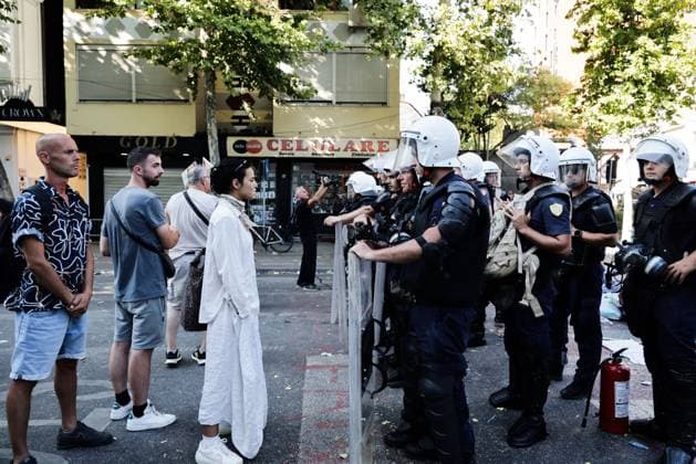 July 23, 2026, Tirana, Albania: TIRANA, ALBANIA Ã¢â‚¬ JULY 23, 2026: Demonstrators gathered outside the Albanian Parliament during the fifty-fourth consecutive day of anti-government protests in Tirana, Albania, on July 23, 2026. Protesters attempted to block lawmakers arriving for the parliamentary session, leading to confrontations with riot police. Officers deployed water cannons, pepper spray and physical force as clashes broke out outside the parliament building. Several demonstrators were detained, while both protesters and police officers sustained injuries during the unrest. The protest movement, which began in opposition to a proposed luxury tourism development project linked to Jared Kushner and other international investors, h  - ZUMAq101 20260723_zna_q101_151 Copyright: xVlasovxSulajx