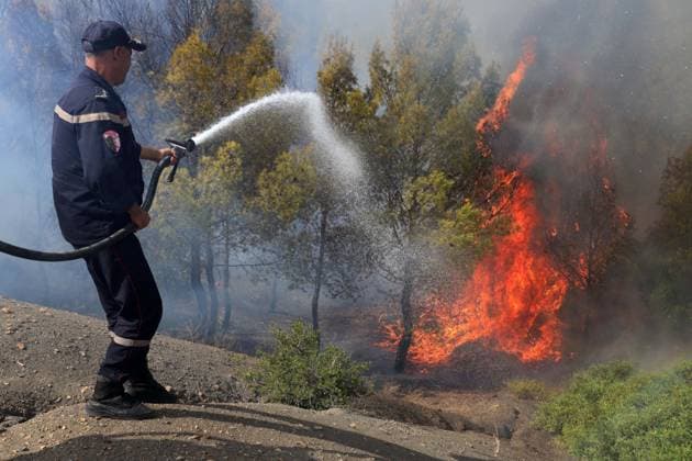 Fires in the town of Bordj Okhriss, Bouira, Algeria; Civil Defense Response To extinguish the fires in the town of Bordj Okhriss, in the Bouira Mountains in Algeria, on July 23, 2026, According to the civil protection report, the fires are under control. Photo by Billel Bensalem, APP, Bouira, Algeria Copyright: xAPPxAlgeriexPressxPhotosxBillelxBensalemx xAPPx IMG_6603