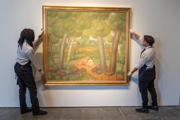 July 23, 2026, Bronx, New York, USA: Auction assistants pose with Picnic by Fernando Botero during press preview for exhibition and private sale of Botero in New York: Rarely-Seen Works from Botero s Most Defining Decade at The Breuer of Sotheby s in New York, NY on July 23, 2026 Bronx USA  - ZUMAr339 20260723_znp_r339_005 Copyright: xLevxRadinx