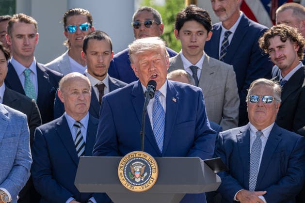 July 23, 2026, Washington, District Of Columbia, Unites States: U.S. President DONALD TRUMP delivers remarks during a ceremony honoring the 2025 World Series champion Los Angeles Dodgers at the White House. Washington Unites States  - ZUMAk206 20260723_znp_k206_027 Copyright: xMattxKaminskyx