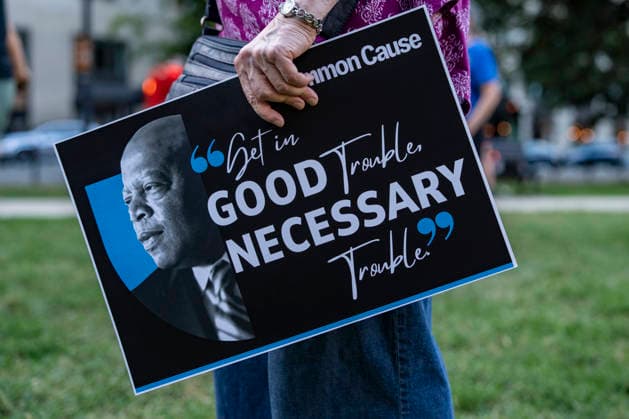 People gather to honor the late congressman John Lewis and rally for voting rights in Washington, DC on Thursday, July 23, 2026. Yesterday, the House advanced a budget blueprint that included money for state election grants aimed at promoting President Donald Trump s voting regulation bill, the SAVE America Act by encouraging states to adopt voter ID requirements.  WAP20260723311 BONNIExCASH
