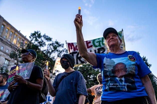 People gather to honor the late congressman John Lewis and rally for voting rights in Washington, DC on Thursday, July 23, 2026. Yesterday, the House advanced a budget blueprint that included money for state election grants aimed at promoting President Donald Trump s voting regulation bill, the SAVE America Act by encouraging states to adopt voter ID requirements.  WAP20260723319 BONNIExCASH