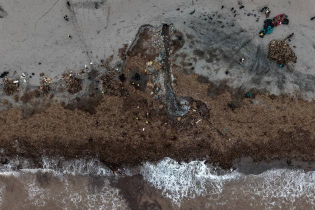 July 23, 2026, La Serena, Chile: A drone view shows La Serena Beach completely covered in trash and debris resulting from the storm that caused the river to rise. This storm affected various regions of the country, causing flooding and widespread power outages. A state of catastrophe was declared for La Serena, Chile. La Serena Chile - ZUMAu105 20260723_zip_u105_013 Copyright: xManuelxUrzuax